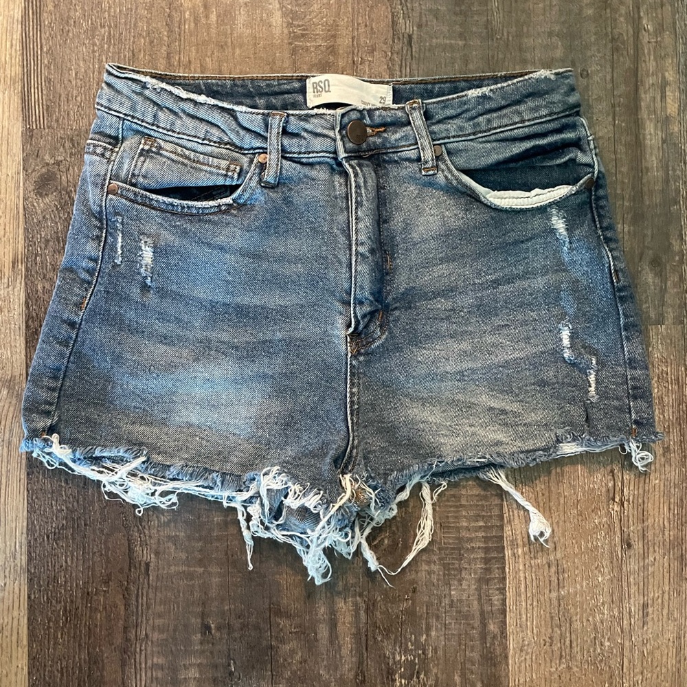 RSQ Blue Jean Shorts Distressed High-Waisted